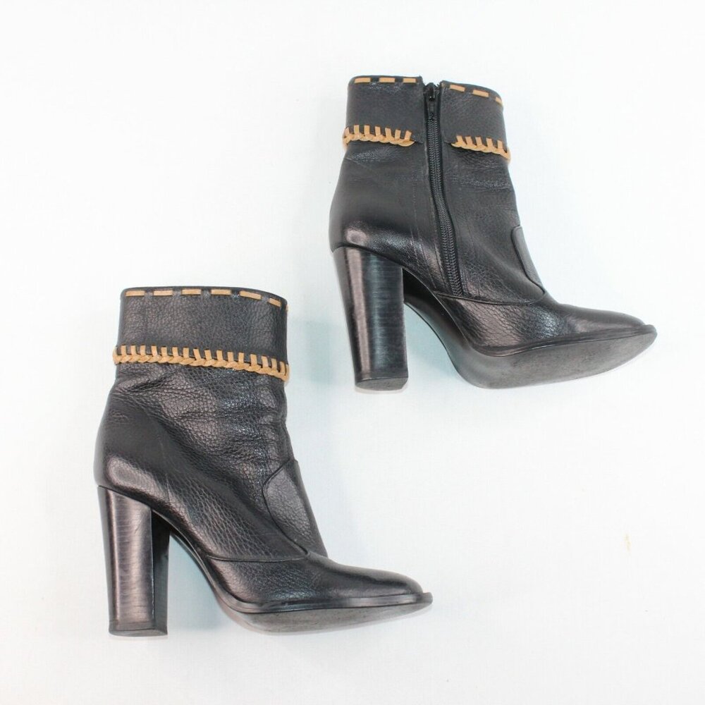 Carlos By Carlos Santana Womens 5M Black Leather Side Zip Ankle High Heel Boots - Picture 8 of 12